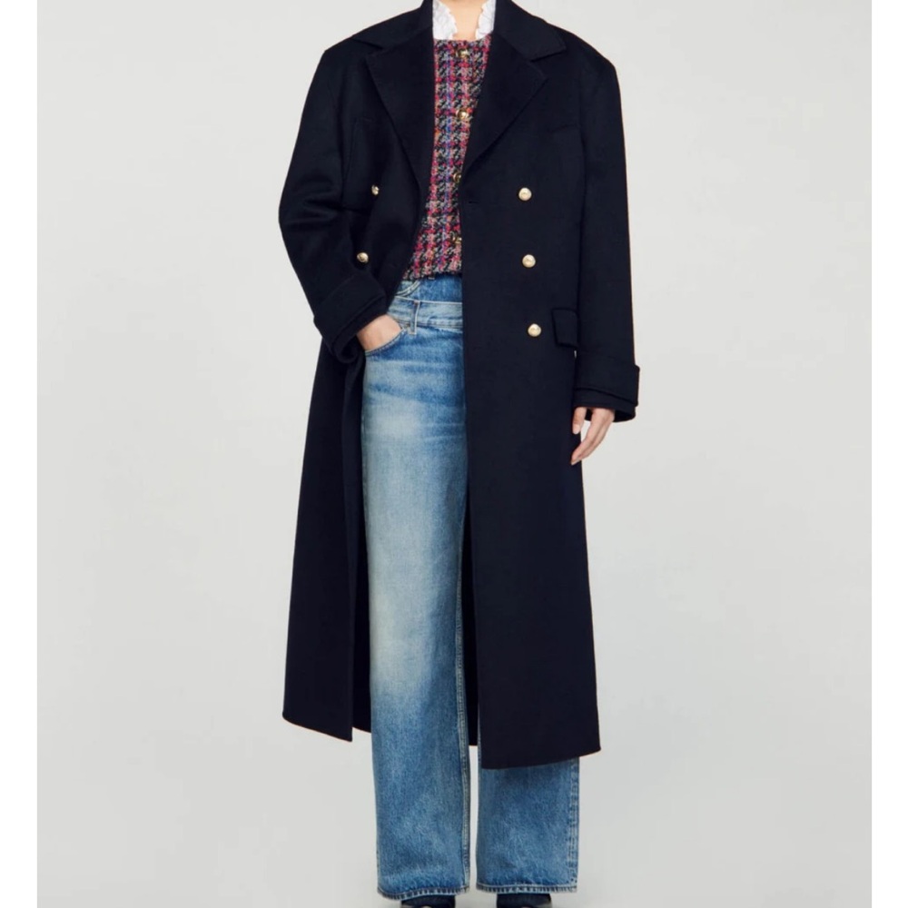 Sandro Navy Double-Breasted Coat